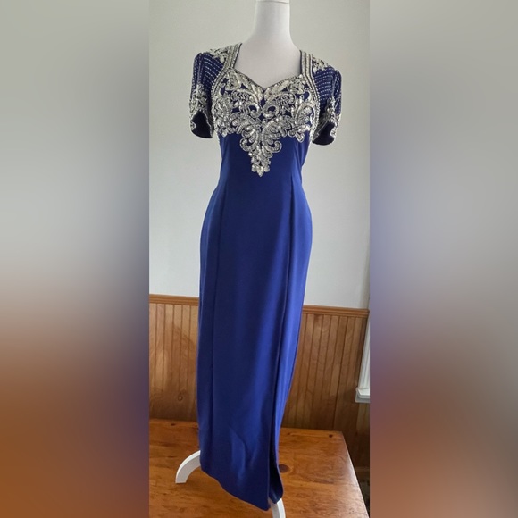 Vintage Gown, Midnight Blue with Silver Sequins and Beads - Picture 2 of 16
